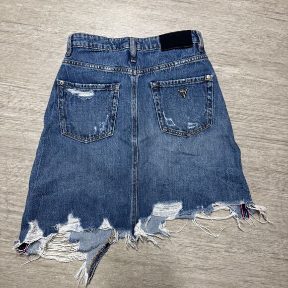 Guess 81 Denim Skirt Distressed Asymmetrical Women's 24 100% Cotton - Picture 2 of 7